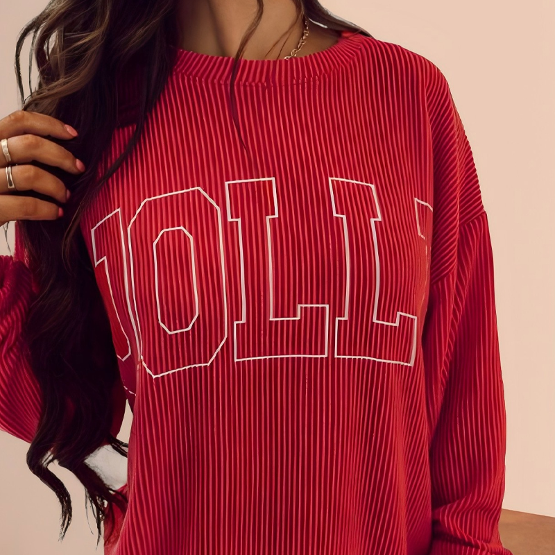 Festive Stripe 2-Piece Set: Long-Sleeve Top & Drawstring Wide-Leg Pants