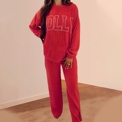 Festive Stripe 2-Piece Set: Long-Sleeve Top & Drawstring Wide-Leg Pants