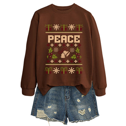 Women's "Peace" Christmas Print Crewneck Sweatshirt