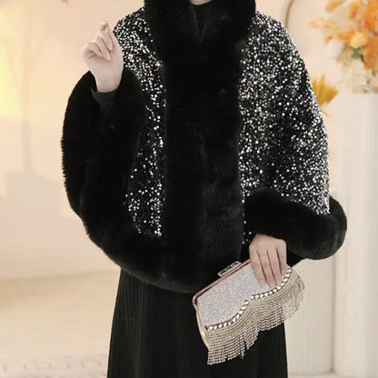 🔥New arrivals offer-Women's Elegant Faux Fur Sequined Shawl Wrap