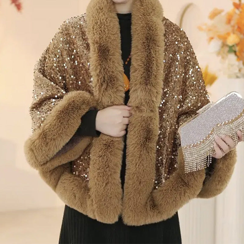 🔥New arrivals offer-Women's Elegant Faux Fur Sequined Shawl Wrap