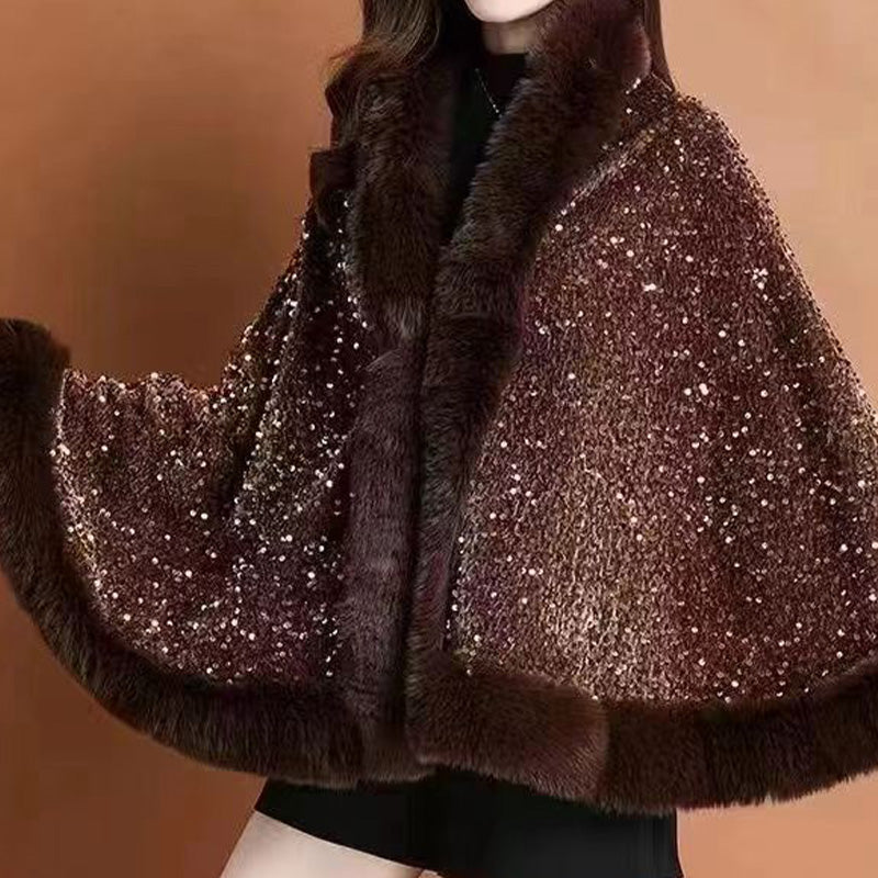 🔥New arrivals offer-Women's Elegant Faux Fur Sequined Shawl Wrap
