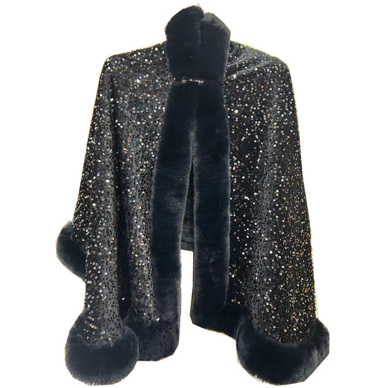 🔥New arrivals offer-Women's Elegant Faux Fur Sequined Shawl Wrap