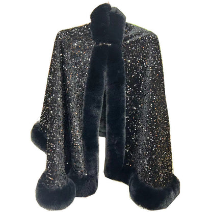 🔥New arrivals offer-Women's Elegant Faux Fur Sequined Shawl Wrap