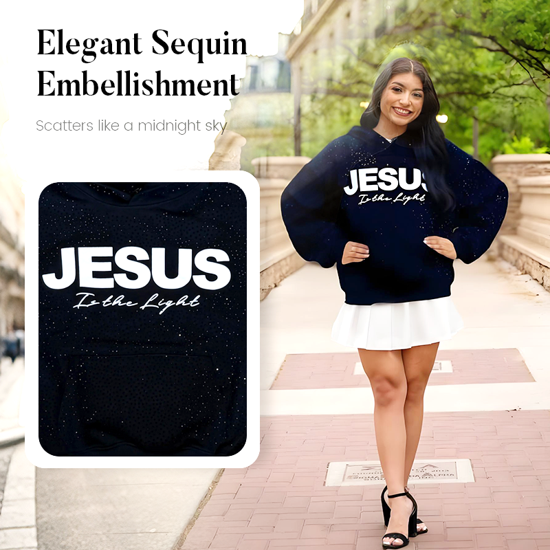 Chic Sparkling Sequins JESUS Is the Light Hoodie