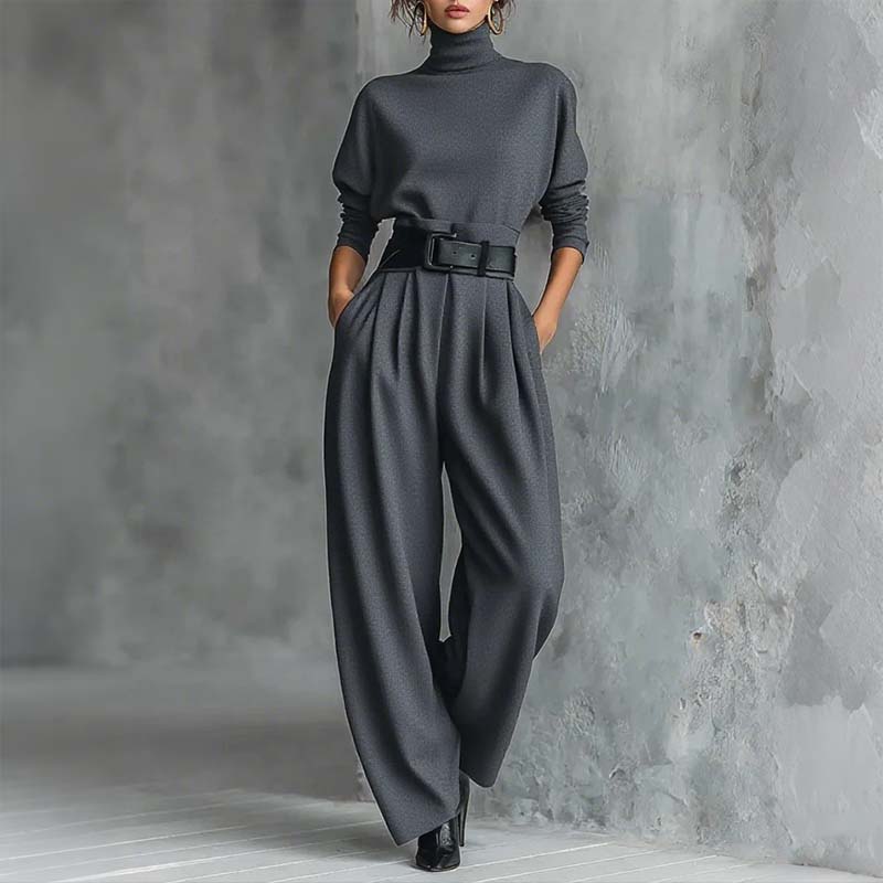 💜 LAST DAY PROMOTION - 50%OFF💜Women’s Elegant Turtleneck Top & High-Waist Pants Set