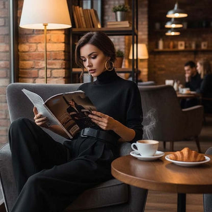 💜 LAST DAY PROMOTION - 50%OFF💜Women’s Elegant Turtleneck Top & High-Waist Pants Set