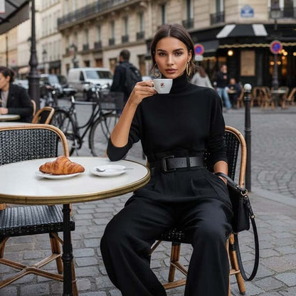 💜 LAST DAY PROMOTION - 50%OFF💜Women’s Elegant Turtleneck Top & High-Waist Pants Set