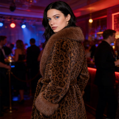 🧥Women's Leopard Print Fluffy Faux Fur Coat with Belt（50% OFF）