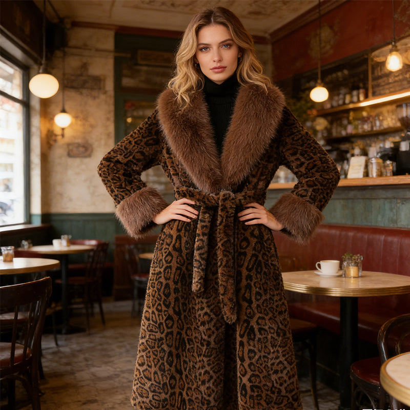 🧥Women's Leopard Print Fluffy Faux Fur Coat with Belt（50% OFF）