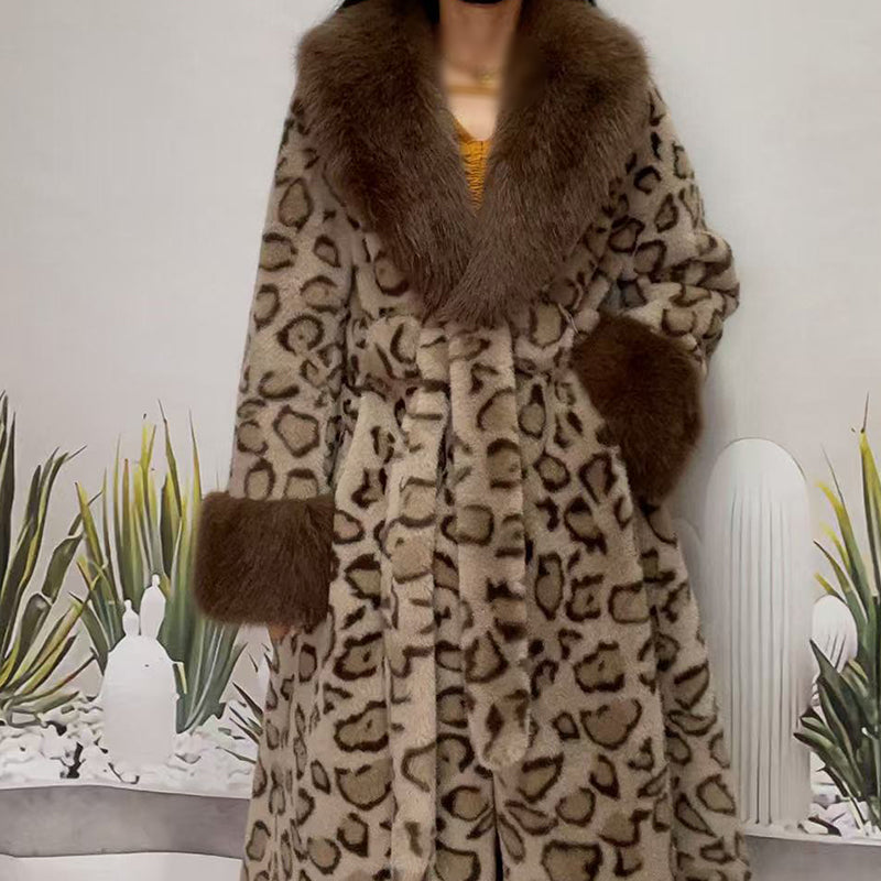 🧥Women's Leopard Print Fluffy Faux Fur Coat with Belt（50% OFF）