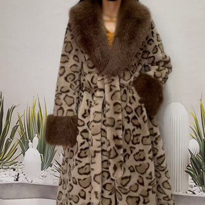 🧥Women's Leopard Print Fluffy Faux Fur Coat with Belt（50% OFF）