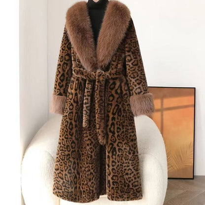 🧥Women's Leopard Print Fluffy Faux Fur Coat with Belt（50% OFF）