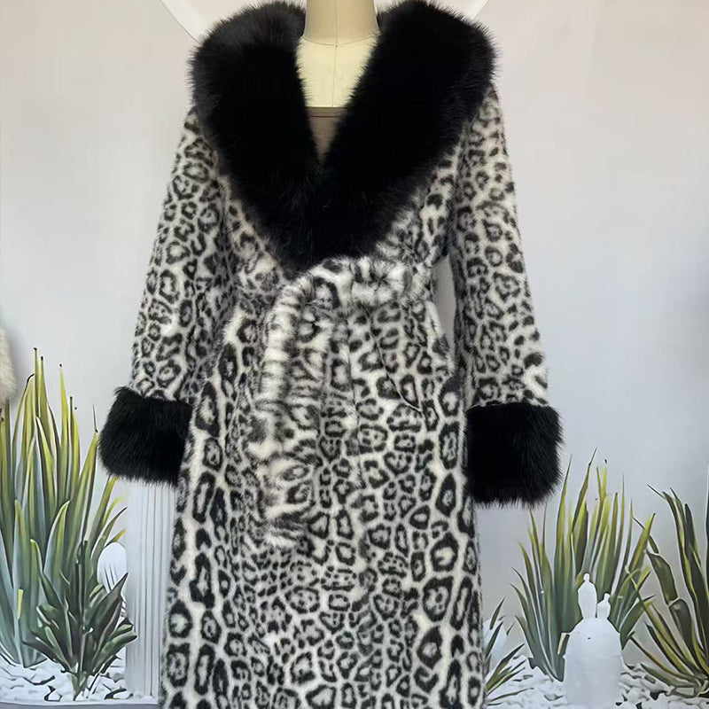 🧥Women's Leopard Print Fluffy Faux Fur Coat with Belt（50% OFF）