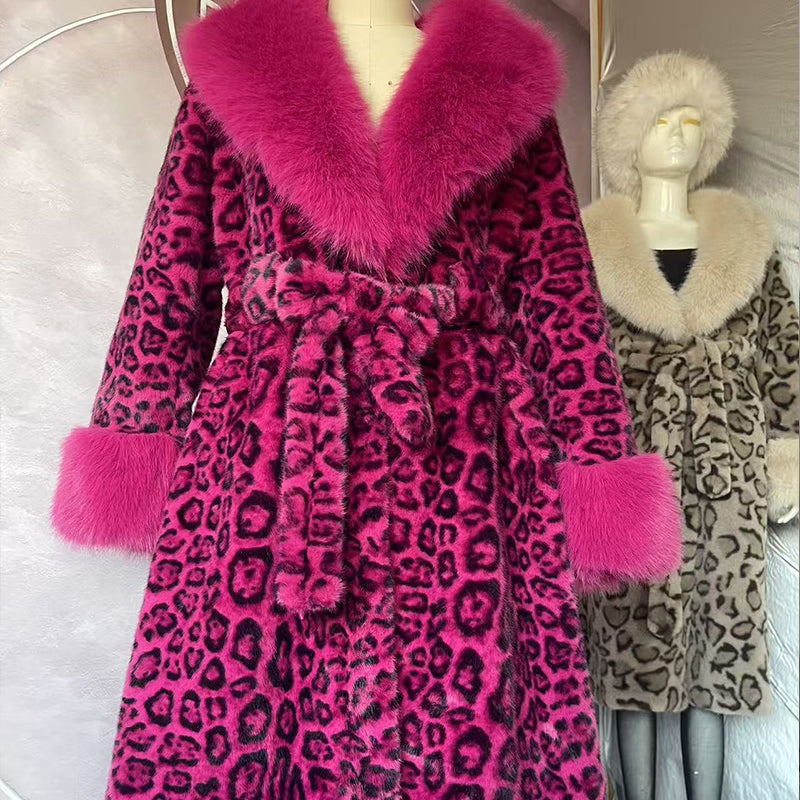 🧥Women's Leopard Print Fluffy Faux Fur Coat with Belt（50% OFF）
