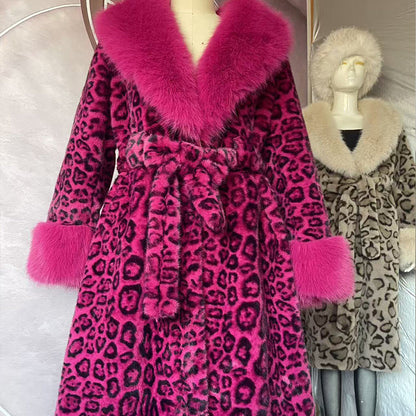 🧥Women's Leopard Print Fluffy Faux Fur Coat with Belt（50% OFF）
