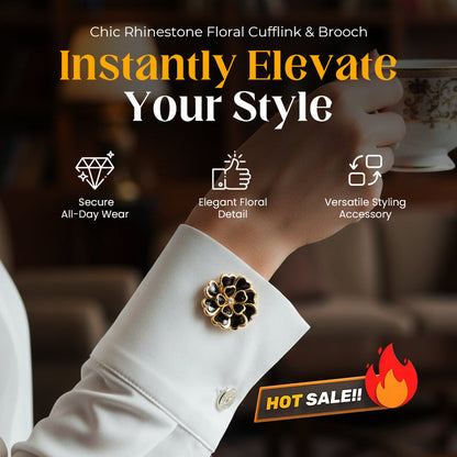 ⏰Last Day Surprise Price🔥Chic Rhinestone Floral Cufflink & Brooch