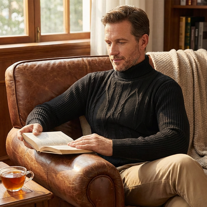 Men's Casual Cable Knit Turtleneck Pullover Sweater