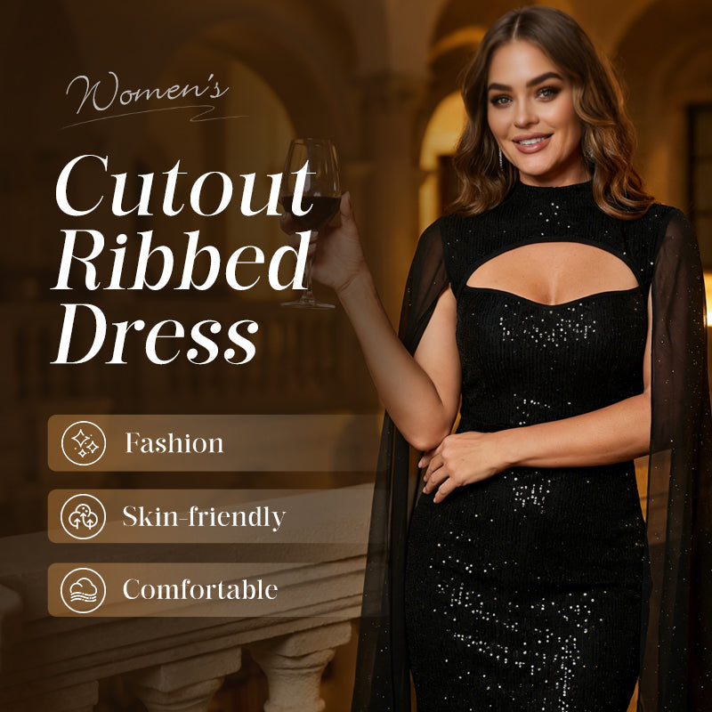 🎁2026 New Arrivals 50% OFF💥Women's Cutout Ribbed Dress with Chiffon Cape
