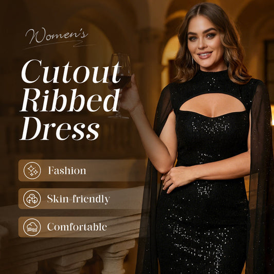 🎁2026 New Arrivals 50% OFF💥Women's Cutout Ribbed Dress with Chiffon Cape