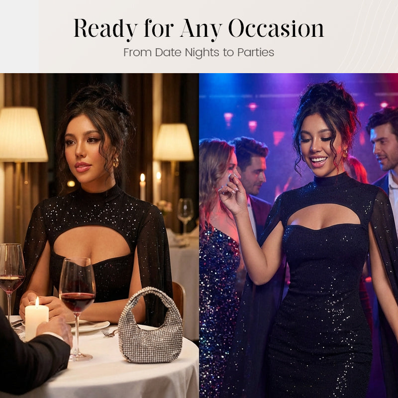 🎁2026 New Arrivals 50% OFF💥Women's Cutout Ribbed Dress with Chiffon Cape