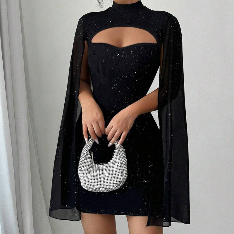 🎁2026 New Arrivals 50% OFF💥Women's Cutout Ribbed Dress with Chiffon Cape