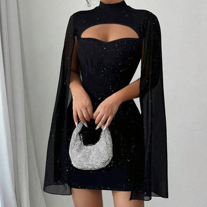 🎁2026 New Arrivals 50% OFF💥Women's Cutout Ribbed Dress with Chiffon Cape