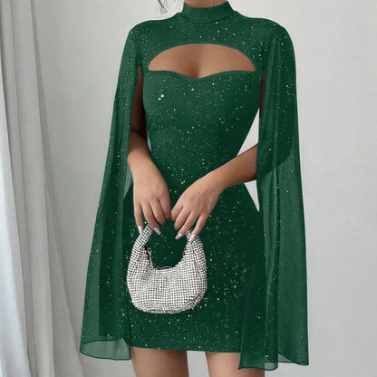 🎁2026 New Arrivals 50% OFF💥Women's Cutout Ribbed Dress with Chiffon Cape