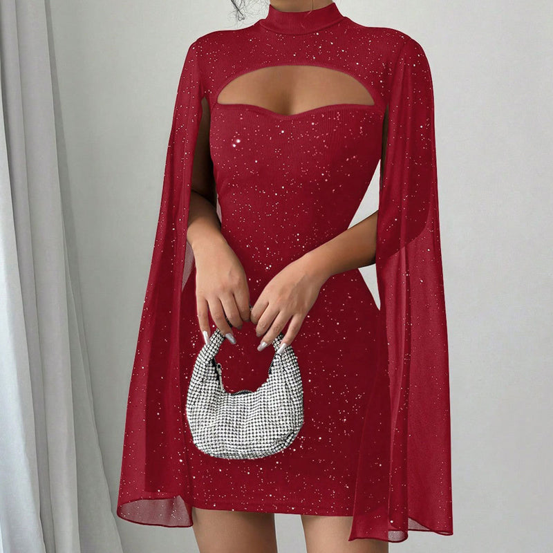 🎁2026 New Arrivals 50% OFF💥Women's Cutout Ribbed Dress with Chiffon Cape