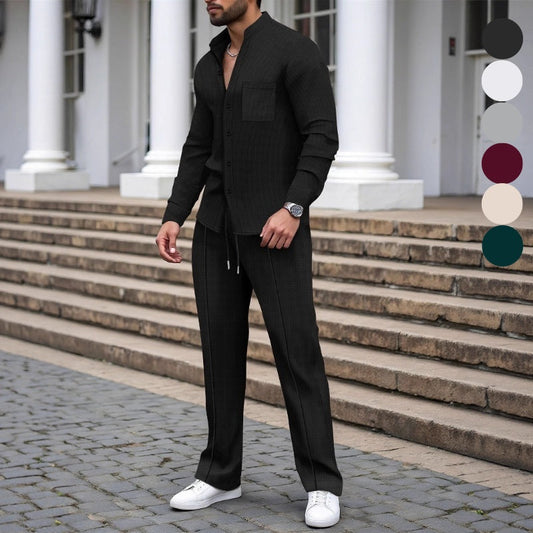 Men’s Casual Waffle Shirt Pants 2-Piece Set