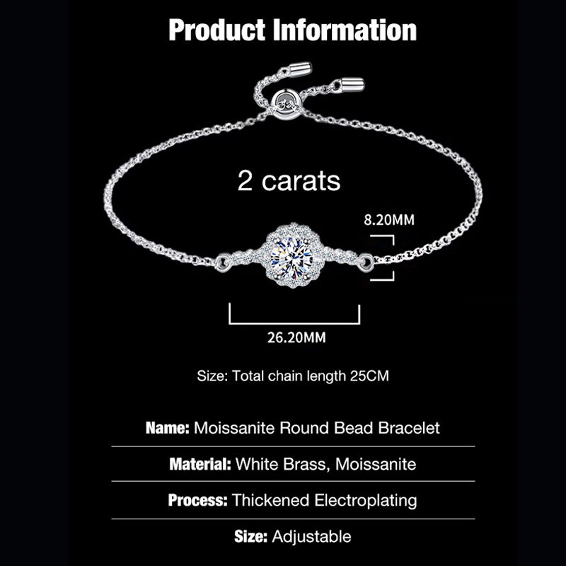 Moissanite Round Bead Bracelet with a Jewelry Box