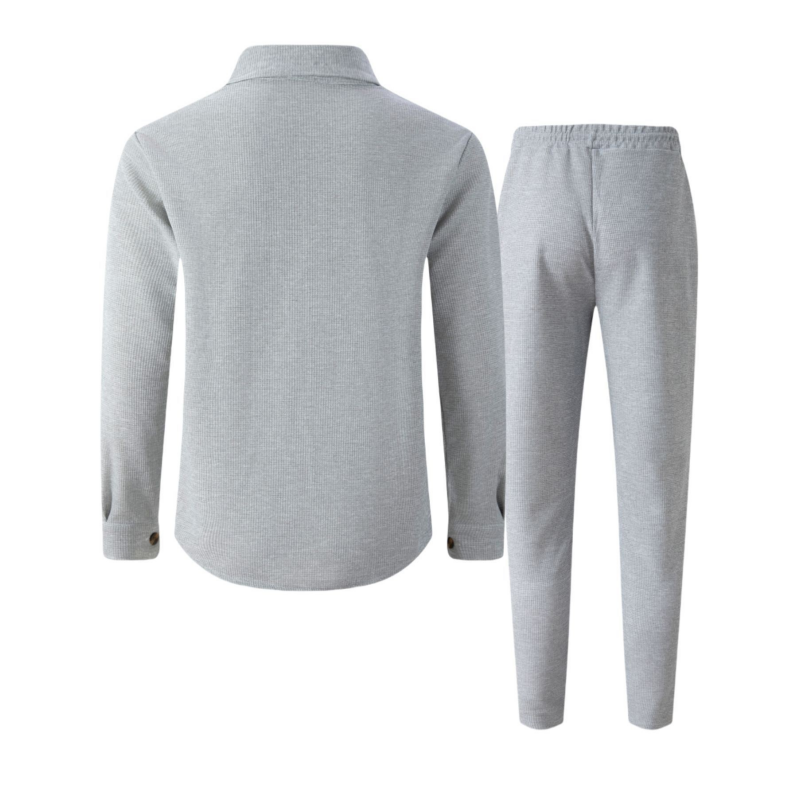 🔥Men's Waffle Button-Down Jacket & Pants Set – Breathable Waffle Knit, Relaxed Fit & Effortless Casual Style 👕👖