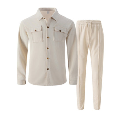 🔥Men's Waffle Button-Down Jacket & Pants Set – Breathable Waffle Knit, Relaxed Fit & Effortless Casual Style 👕👖