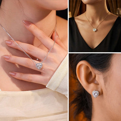 Heart-Shaped Crystal Necklace & Earring Set