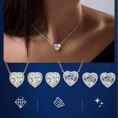 Heart-Shaped Crystal Necklace & Earring Set