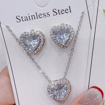 Heart-Shaped Crystal Necklace & Earring Set