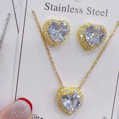 Heart-Shaped Crystal Necklace & Earring Set