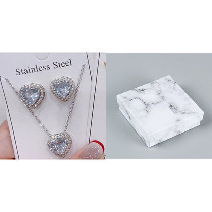 Heart-Shaped Crystal Necklace & Earring Set
