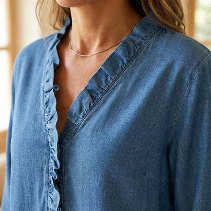 ⏳Time-Limited Special⏰Women's Casual Ruffle V-Neck Shirt | Soft, Breathable & Flattering High-Low Hem ✨