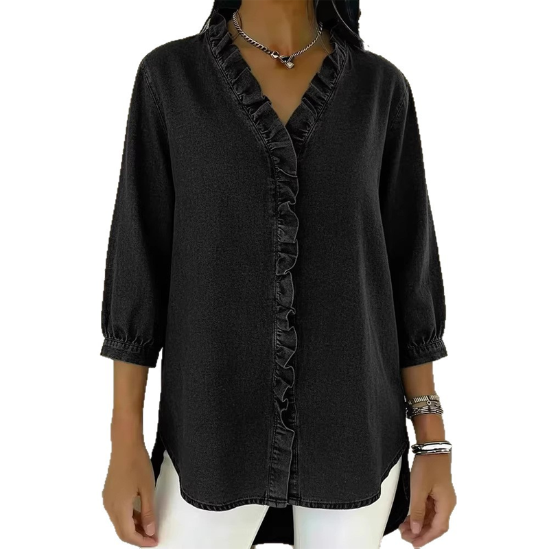 ⏳Time-Limited Special⏰Women's Casual Ruffle V-Neck Shirt | Soft, Breathable & Flattering High-Low Hem ✨