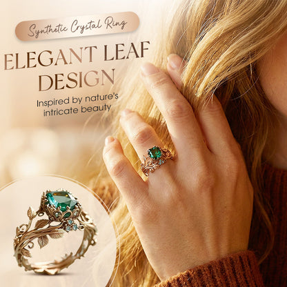 💖Green Synthetic Crystal Ring with Intricate Leaf