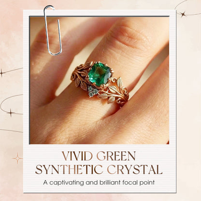 💖Green Synthetic Crystal Ring with Intricate Leaf
