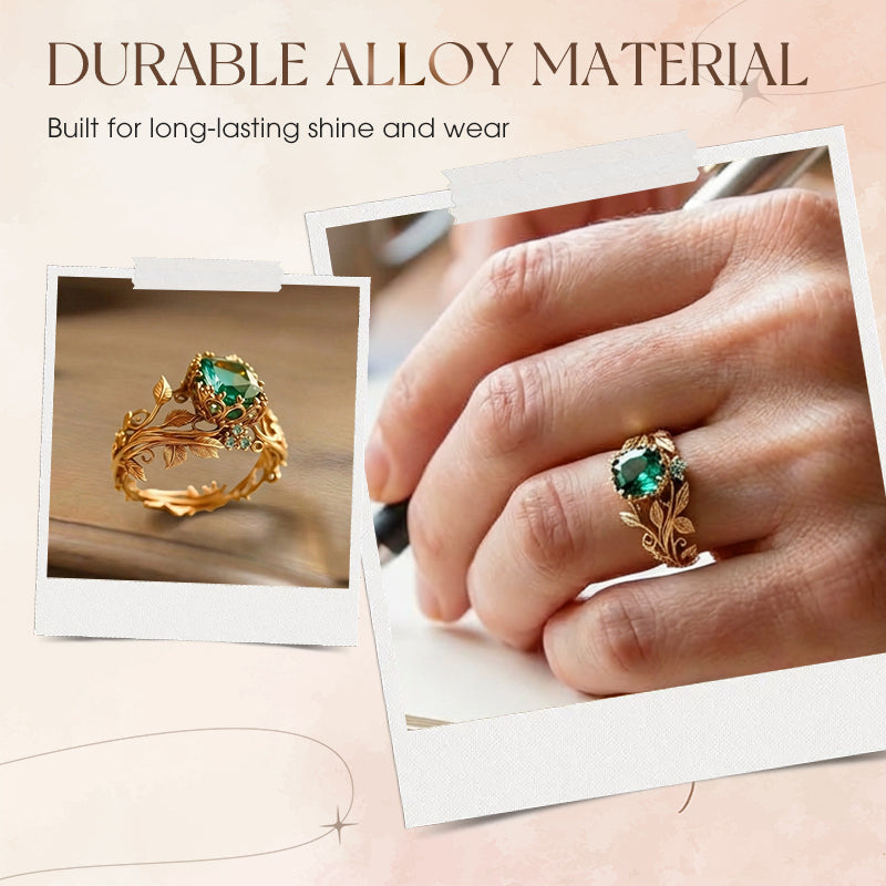 💖Green Synthetic Crystal Ring with Intricate Leaf