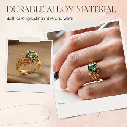 💖Green Synthetic Crystal Ring with Intricate Leaf