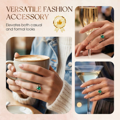 💖Green Synthetic Crystal Ring with Intricate Leaf