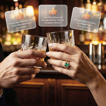 💖Green Synthetic Crystal Ring with Intricate Leaf