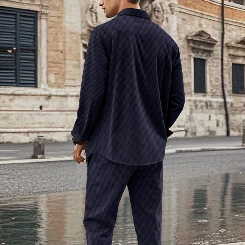 ✨🔥Men's Textured Long Sleeve Shirt & Pants Set