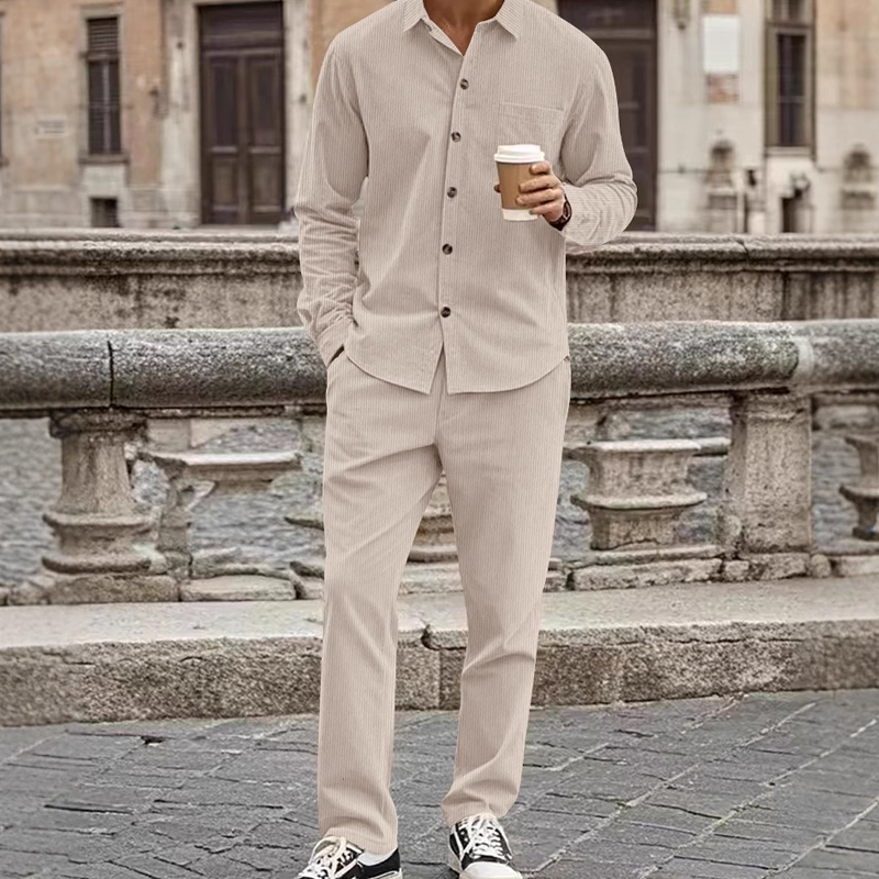✨🔥Men's Textured Long Sleeve Shirt & Pants Set