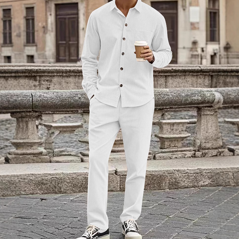 ✨🔥Men's Textured Long Sleeve Shirt & Pants Set