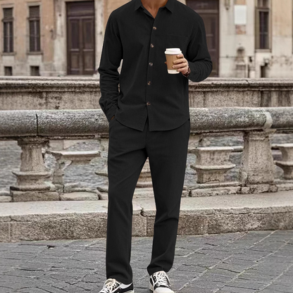 ✨🔥Men's Textured Long Sleeve Shirt & Pants Set